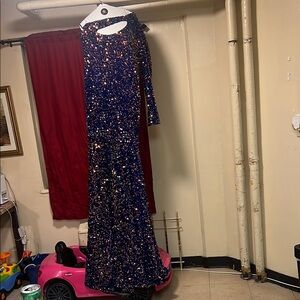 Elegant Blue Sequin Prom Dress